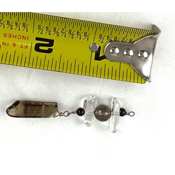 Smoky Quartz Crystal Pendant Clear Quartz & Onyx Metaphysical Wire Wrap - Picture 9 of 9